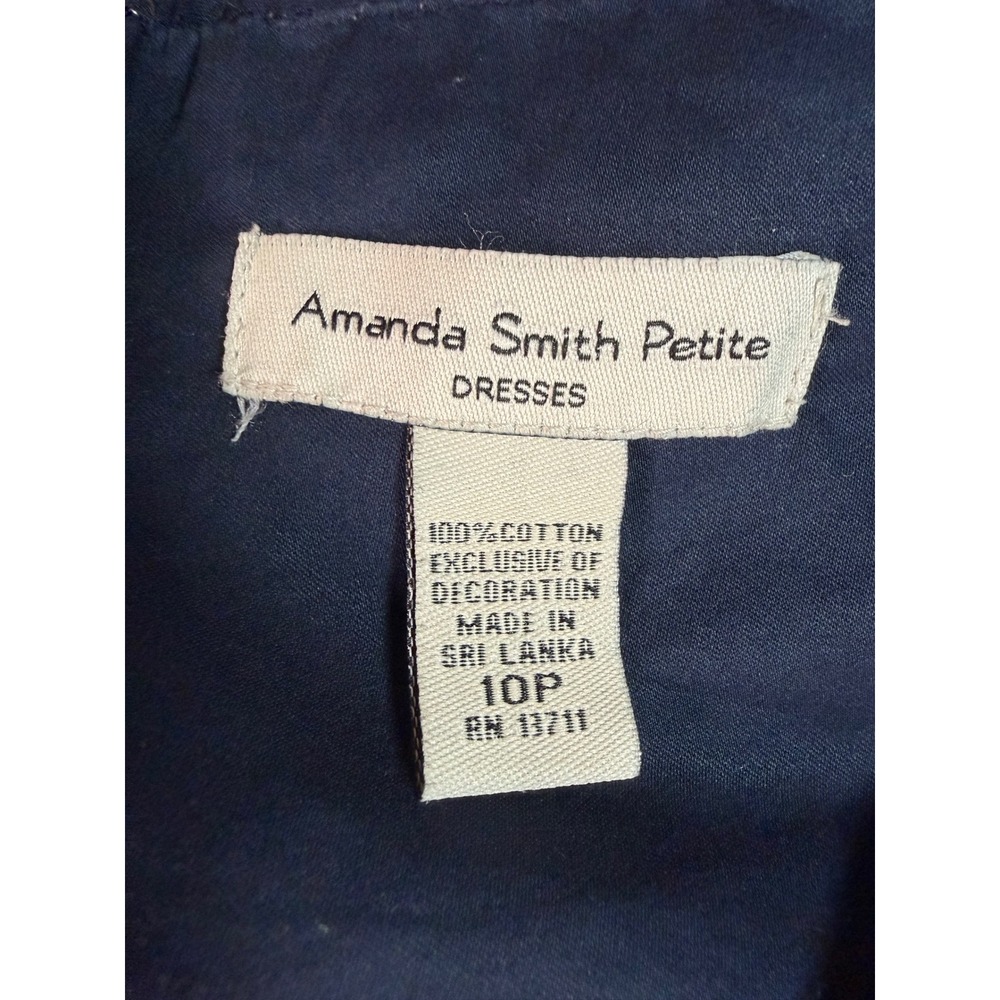 Amanda Smith Petite Vintage Y2K Navy Floral Embroidered Halter Dress 10P Cotton - Picture 8 of 8